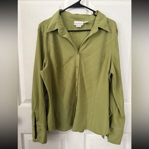 WORTHINGTON STRETCH Easy Care Women’s Green Long Sleeved Button Down Blouse XL